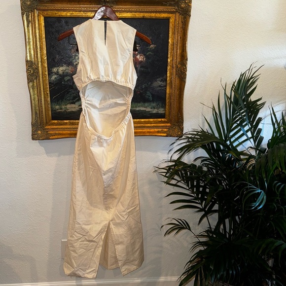 COMMENSE NEW Ivory Linen Blend Open Back Sleeveless Midi Dress M - Picture 2 of 7